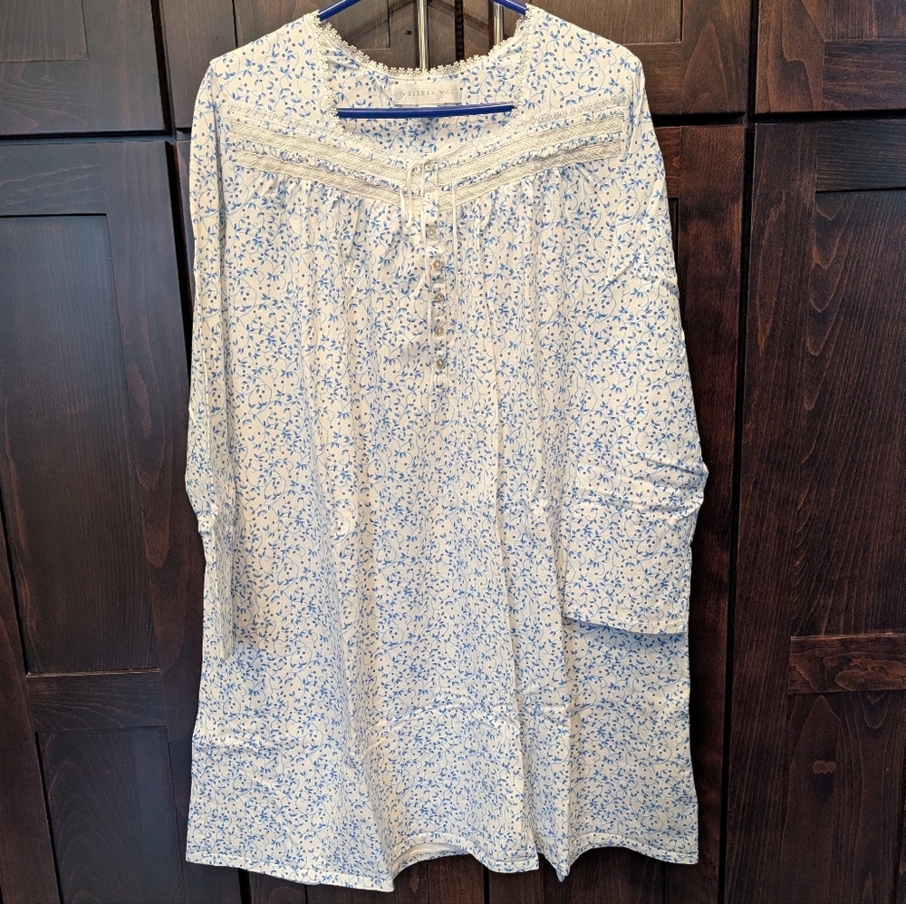 Eileen West Blue Floral Nightgown, XL